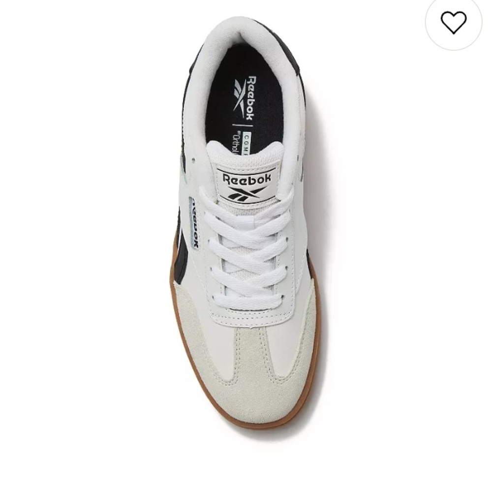 Reebok Men's White and Black Sneakers with Brown Sole